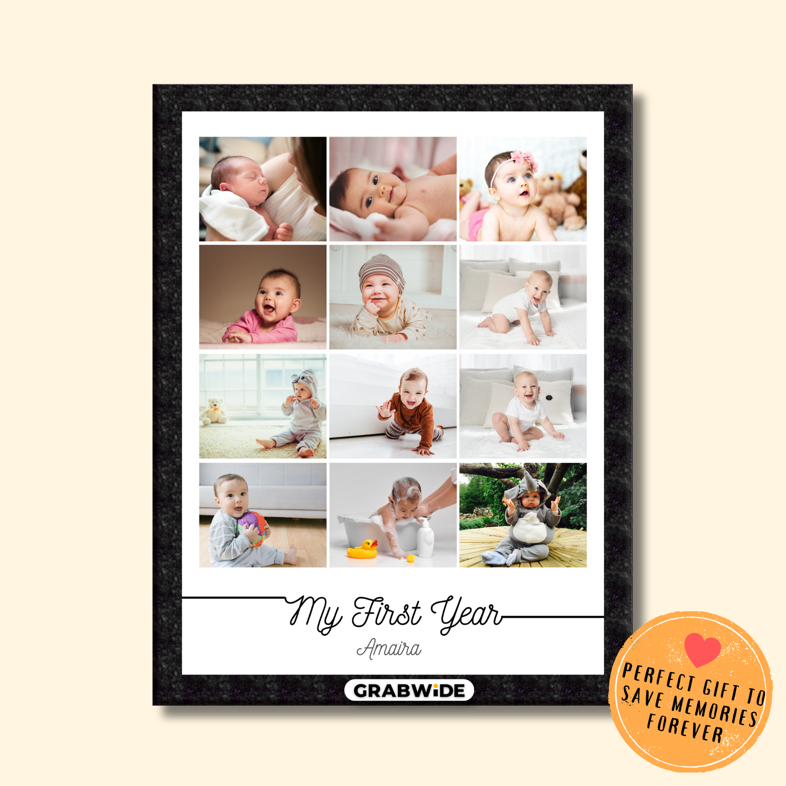 Grabwide Personalized 12 Month Baby Memory Picture Photo Frame