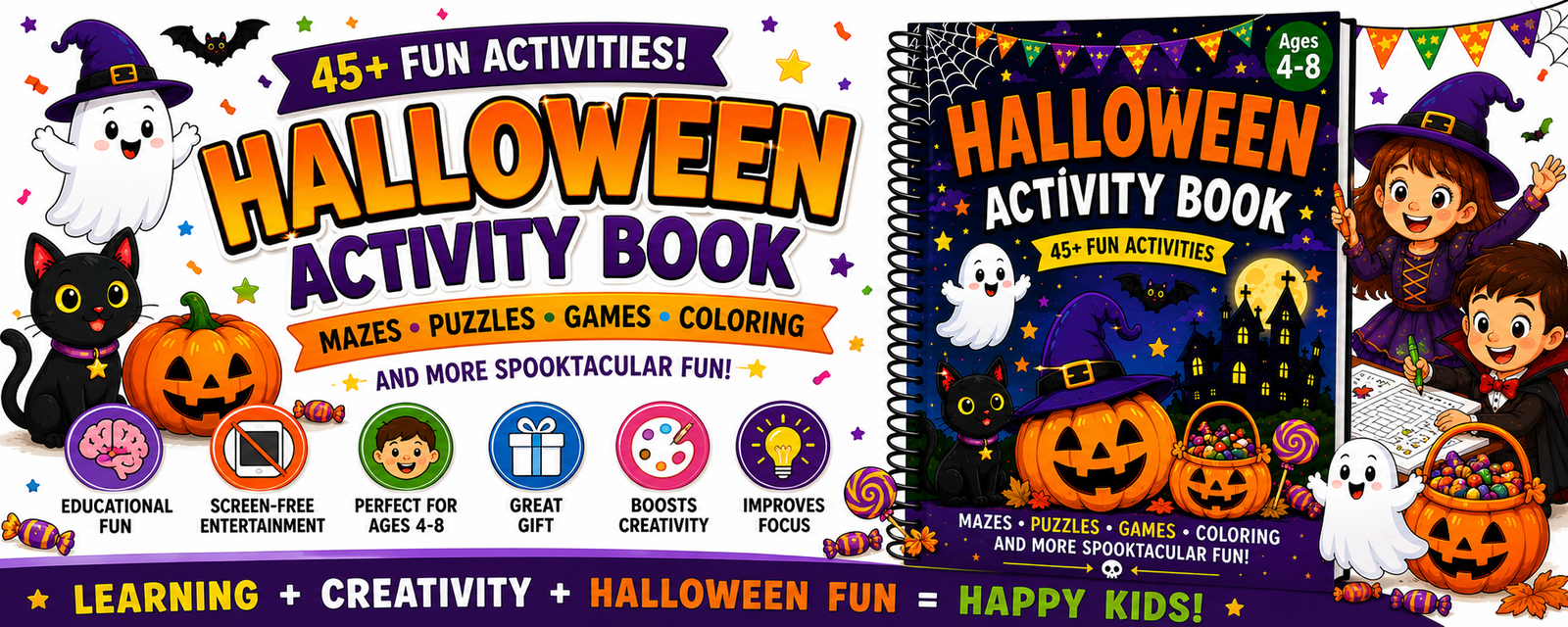 Halloween Activity Book for Kids Ages 4–12